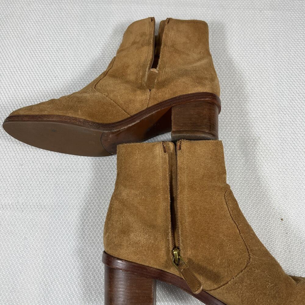 Tory Burch Marsden Bootie Tan Suede Size 7M With Gold Logo On Both - Picture 9 of 11